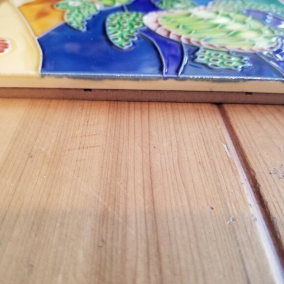 Firelor Glazed Hand Crafted Painted Turtles Ceramic Decor Tile - 7.75" x 7.75" - Picture 6 of 6